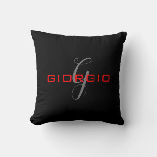 Black Red Your Name Initial Monogram Modern Cushion
