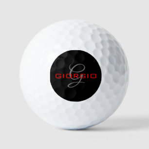Black Red Your Name Initial Monogram Modern Golf Balls