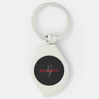Black Red Your Name Initial Monogram Modern Key Ring