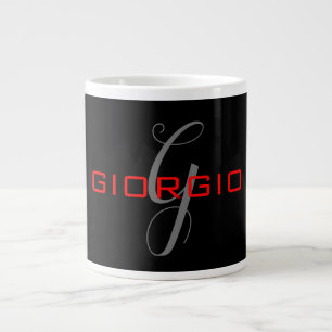 Black Red Your Name Initial Monogram Modern Large Coffee Mug