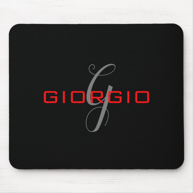 Black Red Your Name Initial Monogram Modern Mouse Mat (Front)