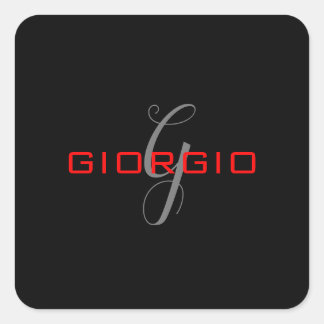 Black Red Your Name Initial Monogram Modern Square Sticker