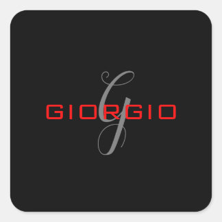 Black Red Your Name Initial Monogram Modern Square Sticker