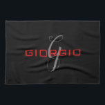 Black Red Your Name Initial Monogram Modern Tea Towel<br><div class="desc">Modern Professional Simple Design.</div>
