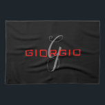 Black Red Your Name Initial Monogram Modern Tea Towel<br><div class="desc">Modern Professional Simple Design.</div>