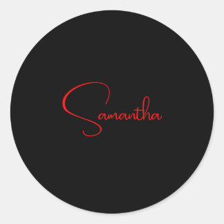 Black Red Your Name Minimalist Modern Calligraphy Classic Round Sticker