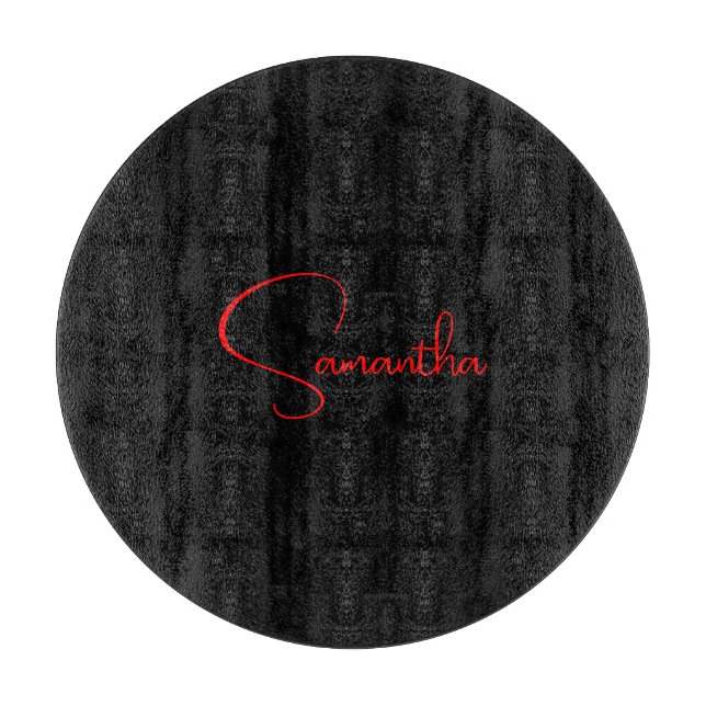 Black Red Your Name Minimalist Modern Calligraphy Cutting Board (Front)
