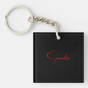 Black Red Your Name Minimalist Modern Calligraphy Key Ring