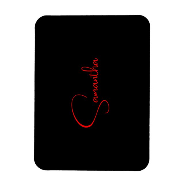 Black Red Your Name Minimalist Modern Calligraphy Magnet (Vertical)
