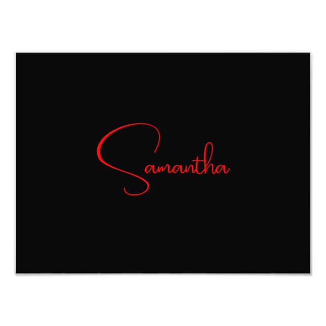Black Red Your Name Minimalist Modern Calligraphy Photo Print (Front)