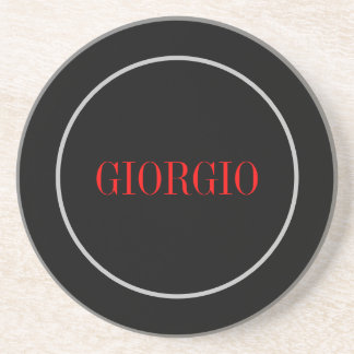Black Red Your Name Minimalist Personal Modern Coaster