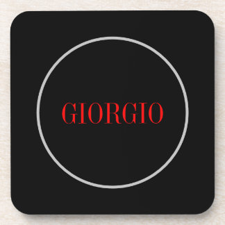 Black Red Your Name Minimalist Personal Modern Coaster