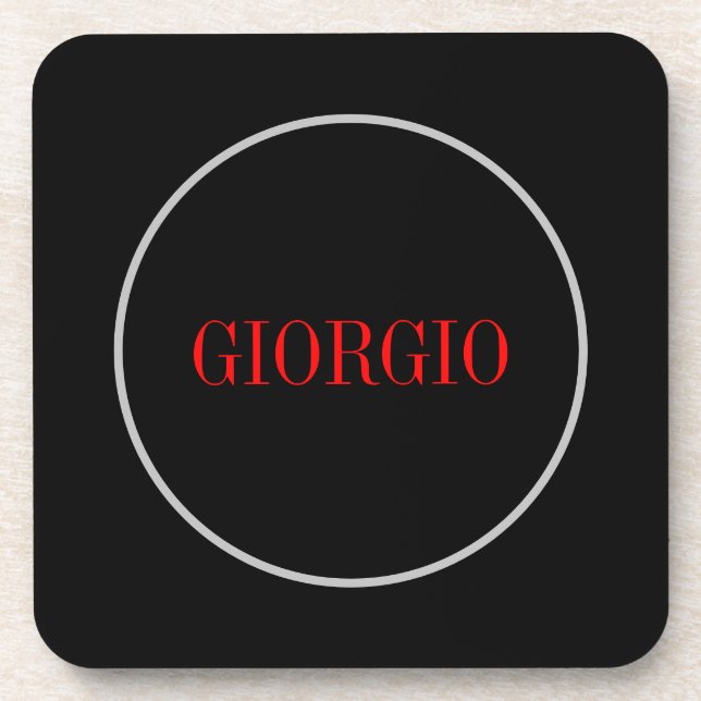 Black Red Your Name Minimalist Personal Modern Coaster (Front)