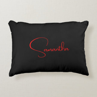 Black Red Your Name Minimalist Personal Modern Decorative Cushion