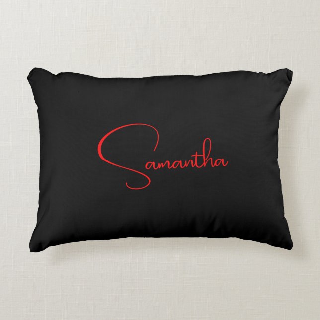 Black Red Your Name Minimalist Personal Modern Decorative Cushion (Front)