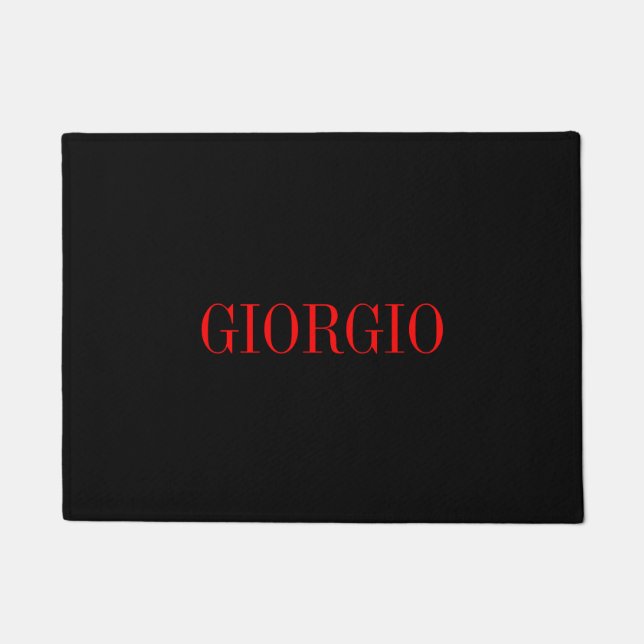 Black Red Your Name Minimalist Personal Modern Doormat (Front)