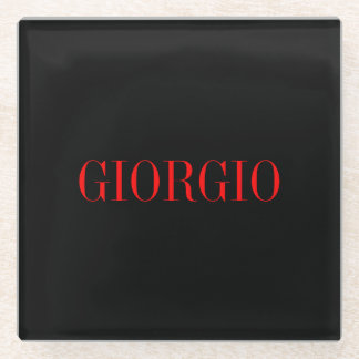 Black Red Your Name Minimalist Personal Modern Glass Coaster