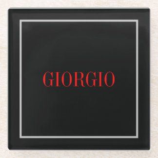 Black Red Your Name Minimalist Personal Modern Glass Coaster