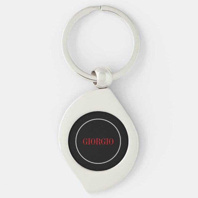 Black Red Your Name Minimalist Personal Modern Key Ring (Front)