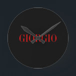 Black Red Your Name Minimalist Personal Modern Round Clock<br><div class="desc">Modern Professional Simple Design.</div>