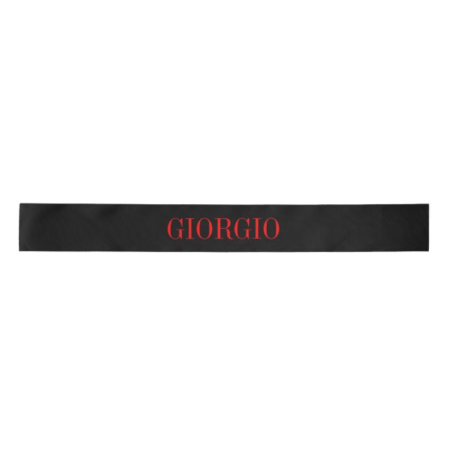 Black Red Your Name Minimalist Personal Modern Satin Ribbon (Front)