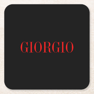 Black Red Your Name Minimalist Personal Modern Square Paper Coaster