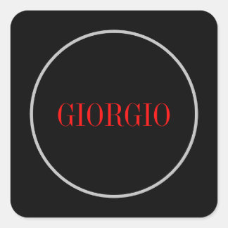 Black Red Your Name Minimalist Personal Modern Square Sticker