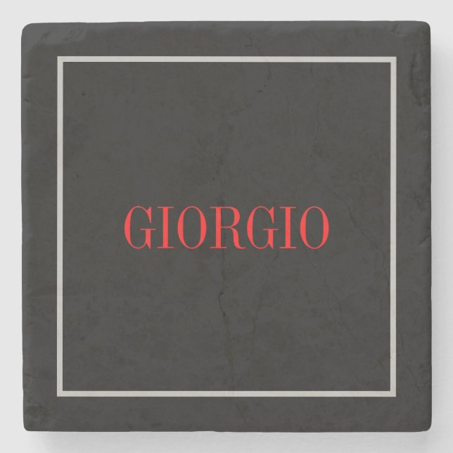 Black Red Your Name Minimalist Personal Modern Stone Coaster (Front)