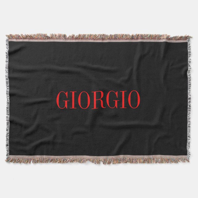 Black Red Your Name Minimalist Personal Modern Throw Blanket (Front)
