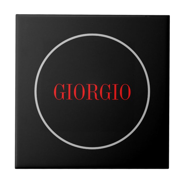 Black Red Your Name Minimalist Personal Modern Tile (Front)