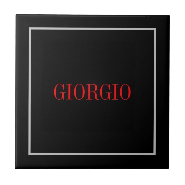 Black Red Your Name Minimalist Personal Modern Tile (Front)