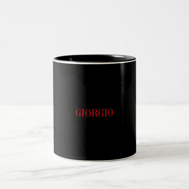 Black Red Your Name Minimalist Personal Modern Two-Tone Coffee Mug (Center)
