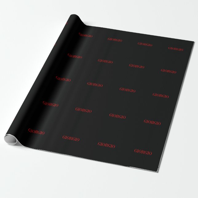 Black Red Your Name Minimalist Personal Modern  Wrapping Paper (Unrolled)