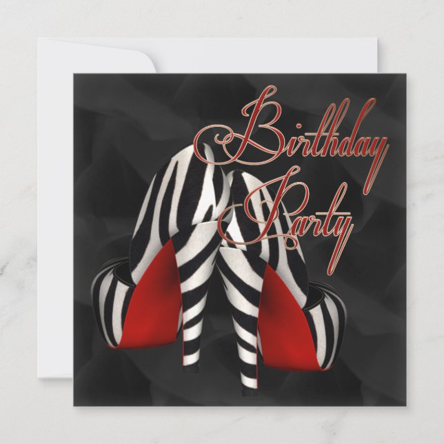 Black Red Zebra High Heel Shoe Birthday Party Invitation (Front)