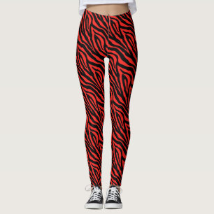 Black Red Zebra Print Pattern Leggings