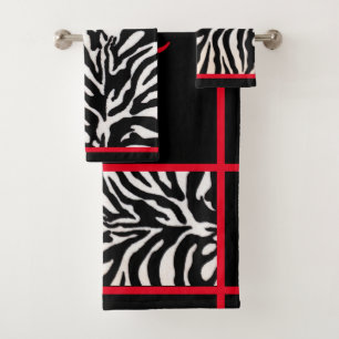 Black & Red Zebra Print Towel Set