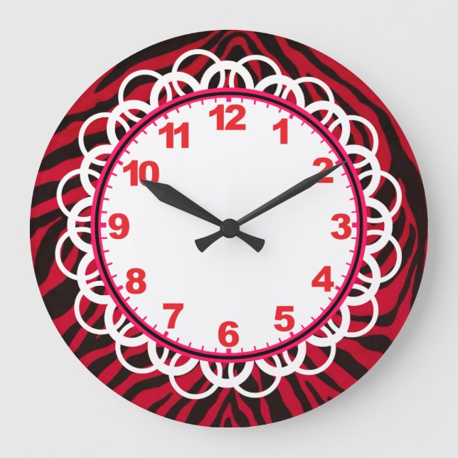 Black & Red Zebra Stripe Clock with Numbers (Front)