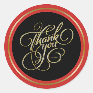 Black & RedFrame ThankYou Typography Classic Round Sticker