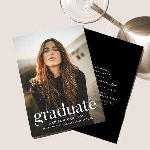 Black Refined Photo Graduation Party Invitation