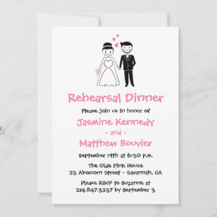 Black Rehearsal Dinner Wedding Bride Groom Cartoon Invitation