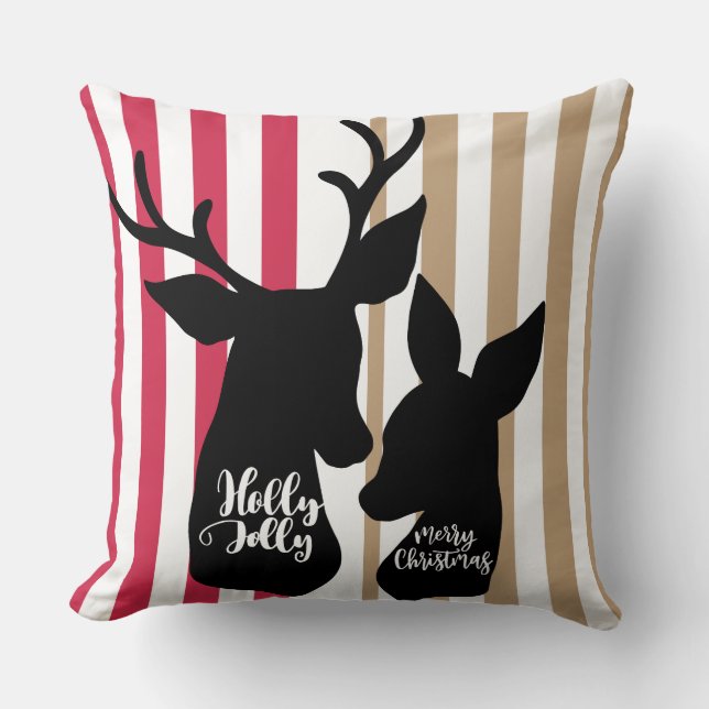 Black Reindeer Chevron Stripe Christmas  Pillow (Front)