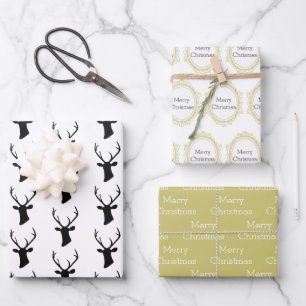 Black Reindeer Head with Gold Ornate Frame Wrapping Paper Sheet