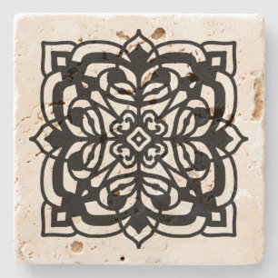 Black Renaissance Inspired Floral Design Stone Coaster