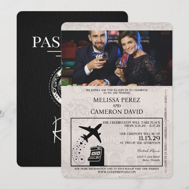 Black Reno Passport Wedding Invitation (Front/Back)
