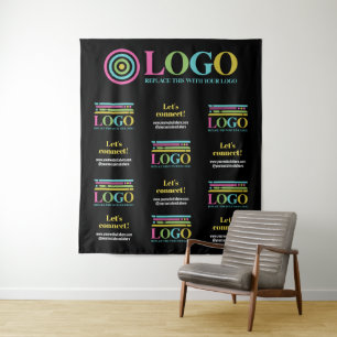 Black Repeated Logo Text Template Promo Backdrop Tapestry
