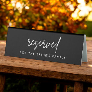 Black Reserved Bride's Family Wedding Table Signs