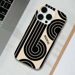 Black Retro Abstract Lines iPhone 16 Pro Case