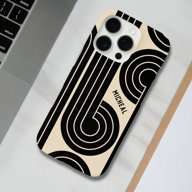 Black Retro Abstract Lines  Case-Mate iPhone Case (Creator Uploaded)