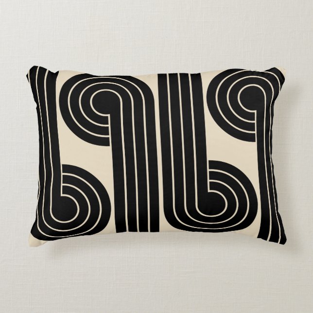 Black Retro Abstract Lines  Decorative Cushion (Front)