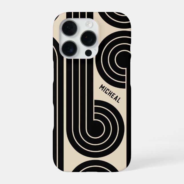 Black Retro Abstract Lines  iPhone Case (Back)